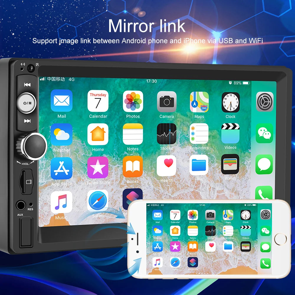 Double 2 Din 7'' Universal Car Stereo Radio Apple Carplay Android Auto Mirror Link HD Touch Screen Car Audio Multimedia Player MP3 MP5 Bluetooth FM Usb(Rear Camera Not Included)