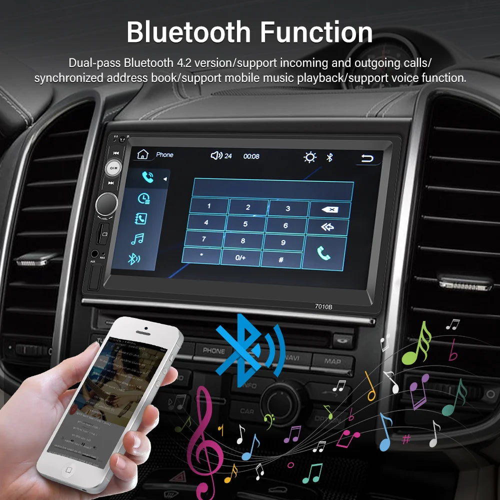 Double 2 Din 7'' Universal Car Stereo Radio Apple Carplay Android Auto Mirror Link HD Touch Screen Car Audio Multimedia Player MP3 MP5 Bluetooth FM Usb(Rear Camera Not Included)