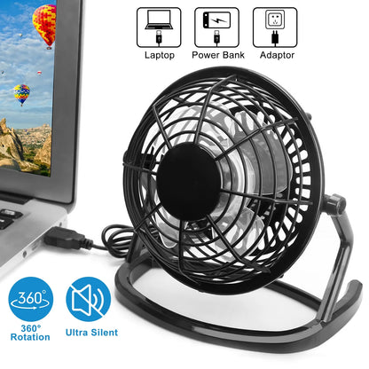 5 Inch Small USB Desk Fan,  Mini Quiet Fan, 360°Adjustable Tilt Angle, Personal Cooling Fan for Desktop Office (Black)