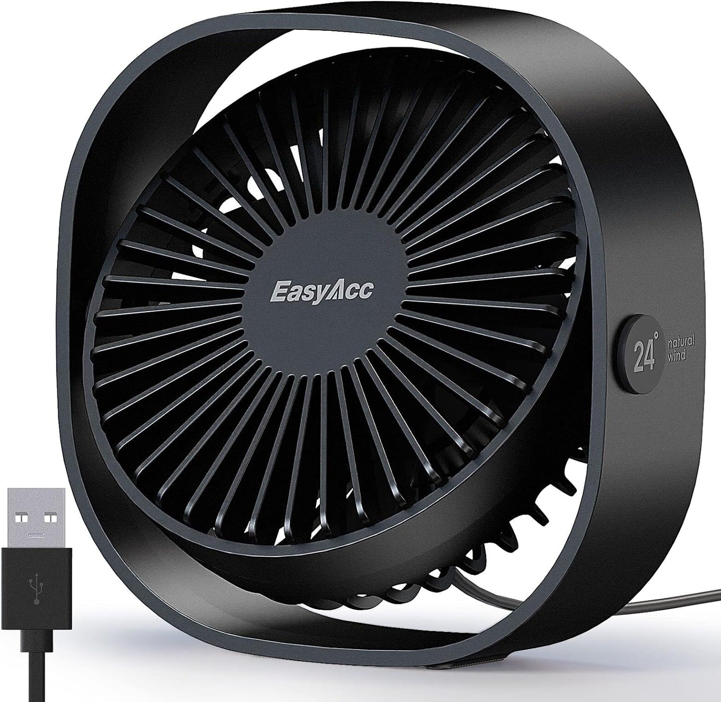 USB Desk Fan, 3 Speeds USB Fan [Lower Noise USB Powered Only&Powerful Desk Fan] Portable Powered Fan, 360°Rotatable Personal Travel Fan for Desk Home Bedroom Office（Only Be Used by USB Cable）