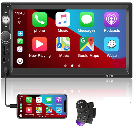 Double 2 Din 7'' Universal Car Stereo Radio Apple Carplay Android Auto Mirror Link HD Touch Screen Car Audio Multimedia Player MP3 MP5 Bluetooth FM Usb(Rear Camera Not Included)