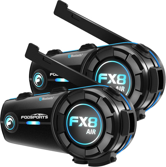 FX8 AIR Motorcycle Bluetooth Headset, 1000M Motorcycle Communication Systems with 3 Sound Effects, Hands-Free Helmet Intercom with CVC Noise Cancellation, IP65 Waterproof, FM Radio, 2 Pack