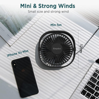 USB Desk Fan, 3 Speeds USB Fan [Lower Noise USB Powered Only&Powerful Desk Fan] Portable Powered Fan, 360°Rotatable Personal Travel Fan for Desk Home Bedroom Office（Only Be Used by USB Cable）