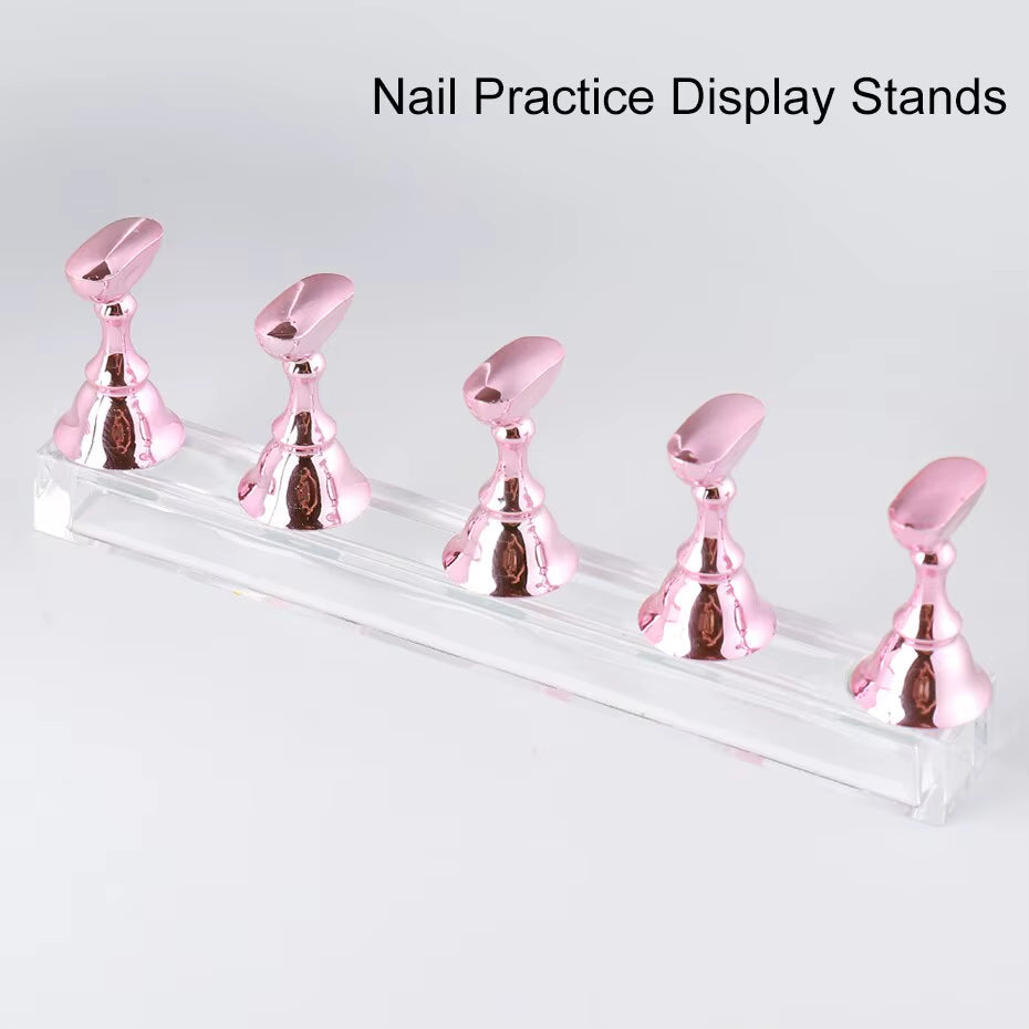 5Pcs Chess Borad Magnetic Nail Tips Practice Display Stand Set Acrylic Nail Art Holder UV Gel Polish Showing Shelf for Manicure