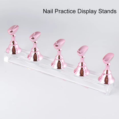 5Pcs Chess Borad Magnetic Nail Tips Practice Display Stand Set Acrylic Nail Art Holder UV Gel Polish Showing Shelf for Manicure