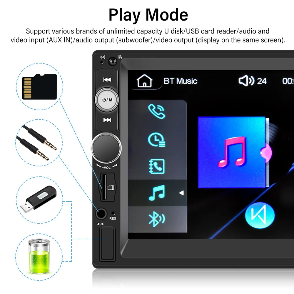 Double 2 Din 7'' Universal Car Stereo Radio Apple Carplay Android Auto Mirror Link HD Touch Screen Car Audio Multimedia Player MP3 MP5 Bluetooth FM Usb(Rear Camera Not Included)