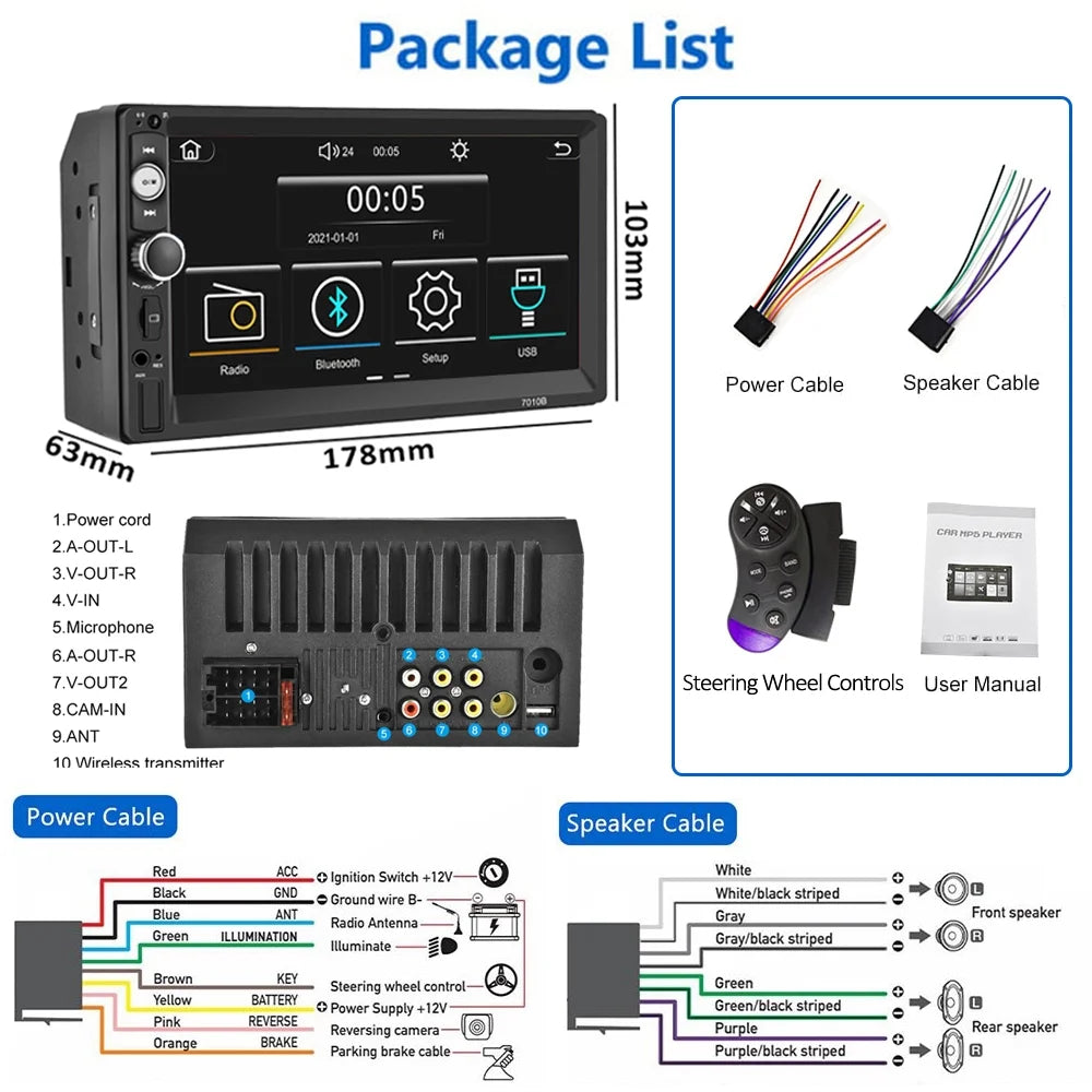 Double 2 Din 7'' Universal Car Stereo Radio Apple Carplay Android Auto Mirror Link HD Touch Screen Car Audio Multimedia Player MP3 MP5 Bluetooth FM Usb(Rear Camera Not Included)