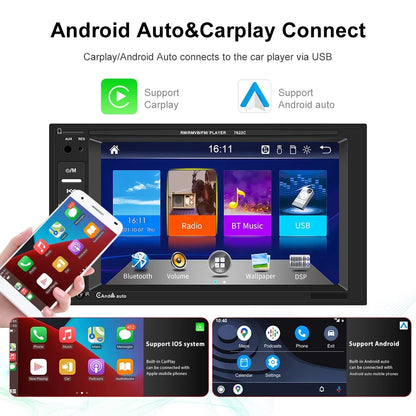 Double 2 Din 6.2'' Car Stereo Radio with Apple Carplay Android Auto HD Touch Screen Car MP5 Player Bluetooth Mirror Link Usb,With Rearview Camera