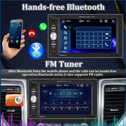 Double 2 Din 6.2'' Car Stereo Radio with Apple Carplay Android Auto HD Touch Screen Car MP5 Player Bluetooth Mirror Link Usb,With Rearview Camera