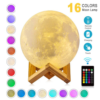 ZK20 LED Night Light 3D Print Moon Lamp 16 Colors Rechargeable Change Light Touch Remote LED Moon Light Gift