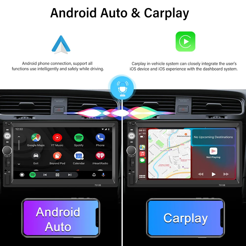 Double 2 Din 7'' Universal Car Stereo Radio Apple Carplay Android Auto Mirror Link HD Touch Screen Car Audio Multimedia Player MP3 MP5 Bluetooth FM Usb(Rear Camera Not Included)