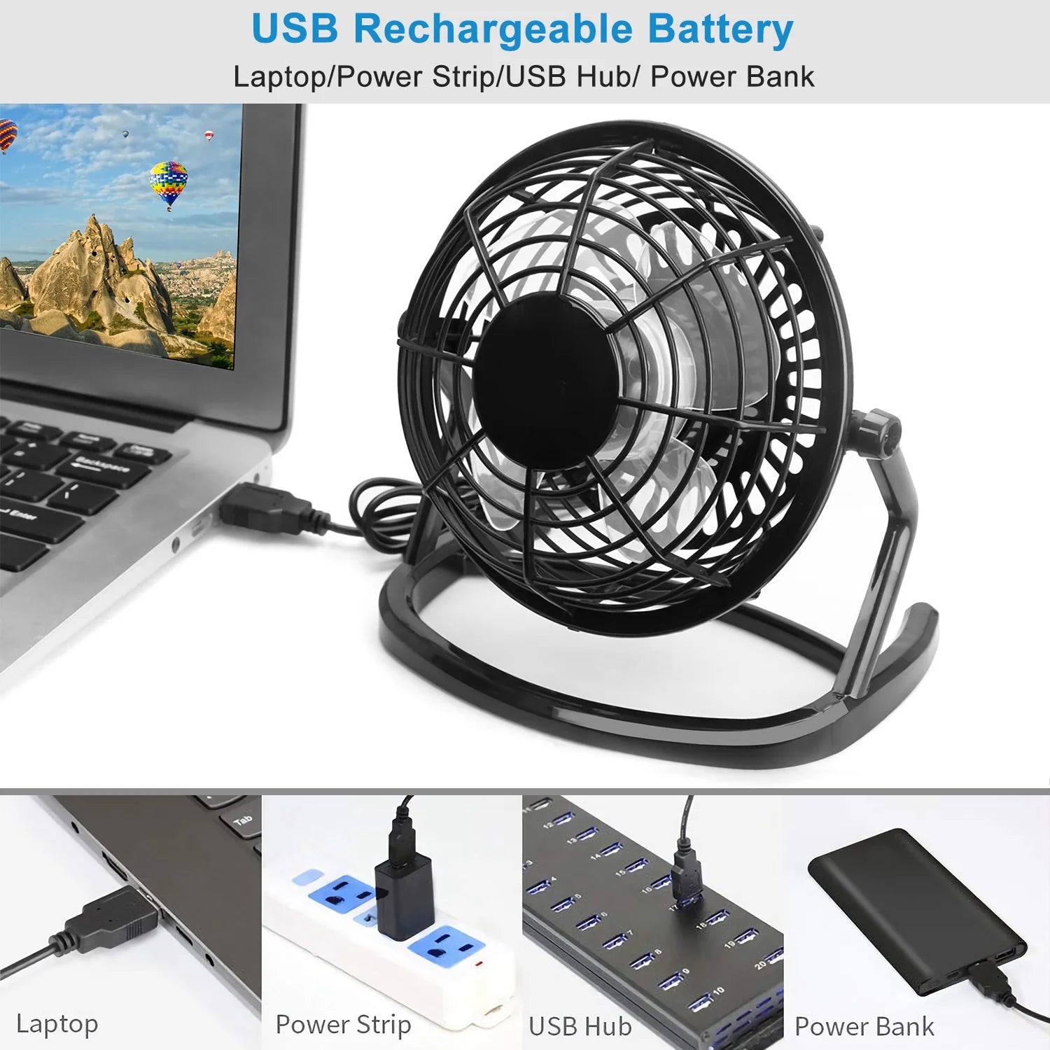 5 Inch Small USB Desk Fan,  Mini Quiet Fan, 360°Adjustable Tilt Angle, Personal Cooling Fan for Desktop Office (Black)