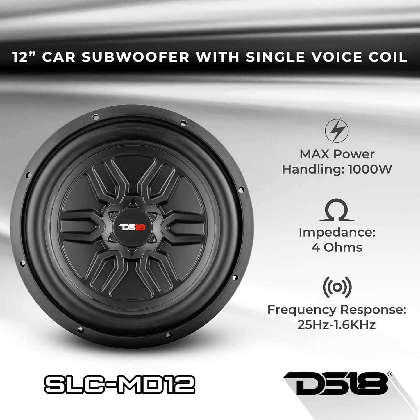 SLC-MD12 Car Subwoofer 12" 1000 Watts MAX Power Single Voice Coil 4 Ohms. Easy Mounting. Loud Bass for Vehicle Stereo Sound System - 1 Speaker