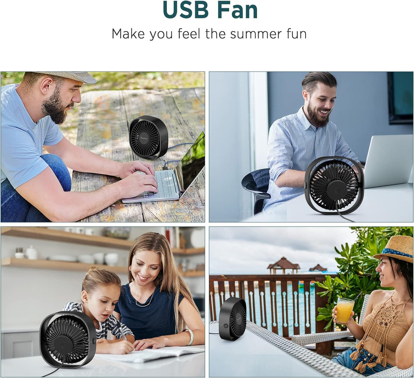 USB Desk Fan, 3 Speeds USB Fan [Lower Noise USB Powered Only&Powerful Desk Fan] Portable Powered Fan, 360°Rotatable Personal Travel Fan for Desk Home Bedroom Office（Only Be Used by USB Cable）